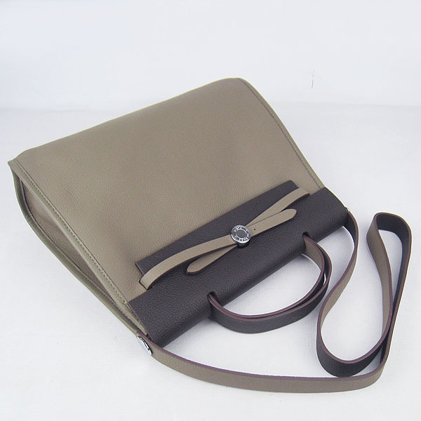 7A Replica Hermes Grey/Dark Coffee Kelly 32cm Togo Leather Bag 60667